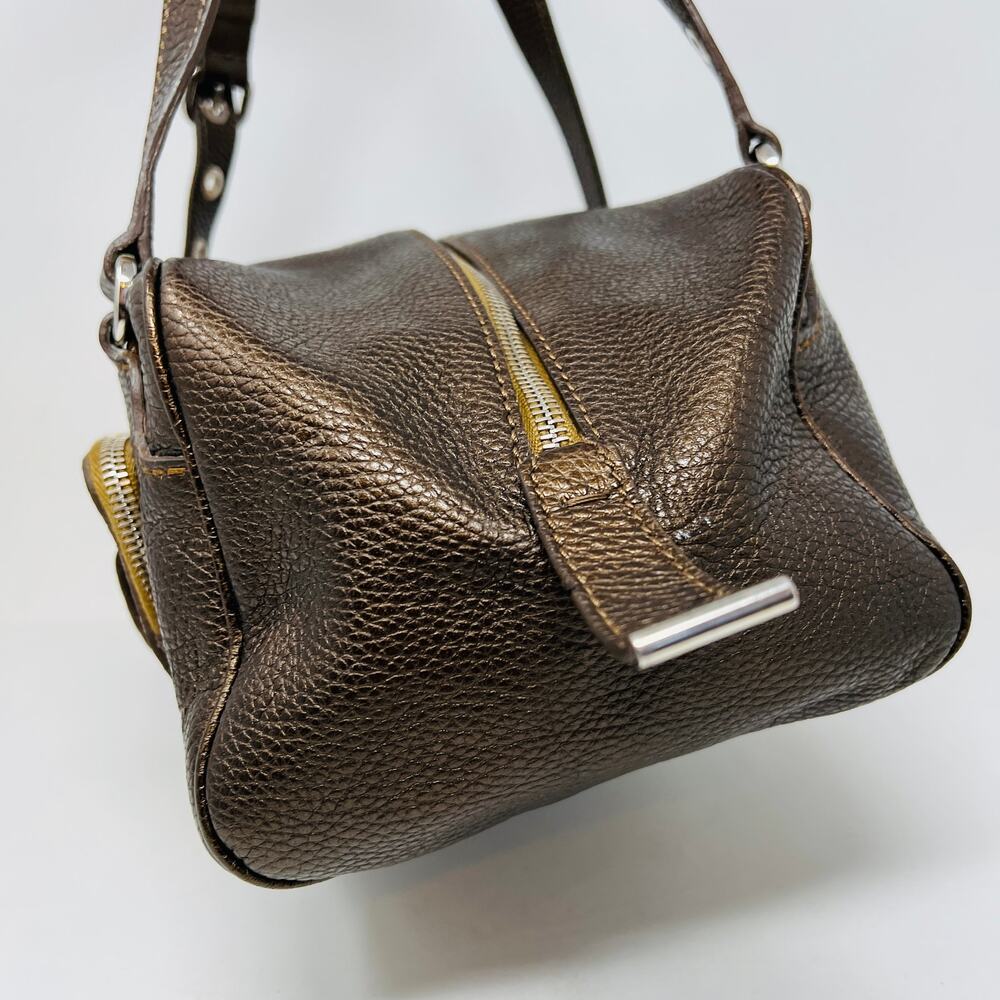 Tod's Media Giorno Pebble Leather Hobo Bag Shoulder Baguette Metallic - Picture 4 of 11